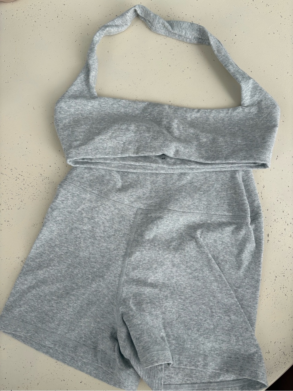 WeWoreWhat Light Heather Grey Ribbed Halter Bra & Shorts Set Sz S